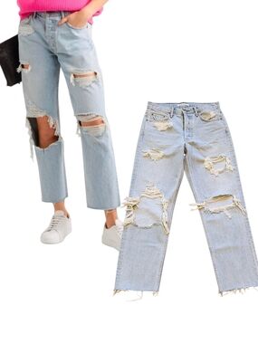 GRLFRND Helena High Rise Button Fly Brass Monkey Wash Destroyed Jeans Women's 25